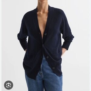 Allude cotton/ cashmere navy cardigan ( Oversized ) Sz S